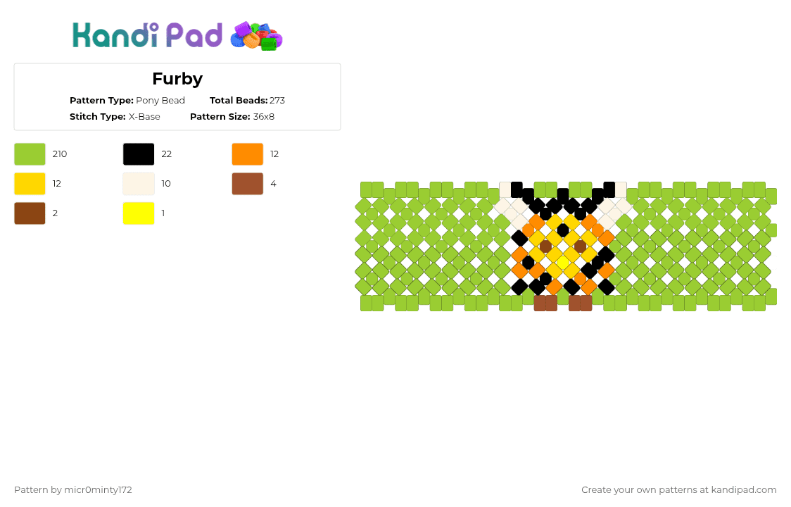 Furby - Pony Bead Pattern by micr0minty172 on Kandi Pad - green