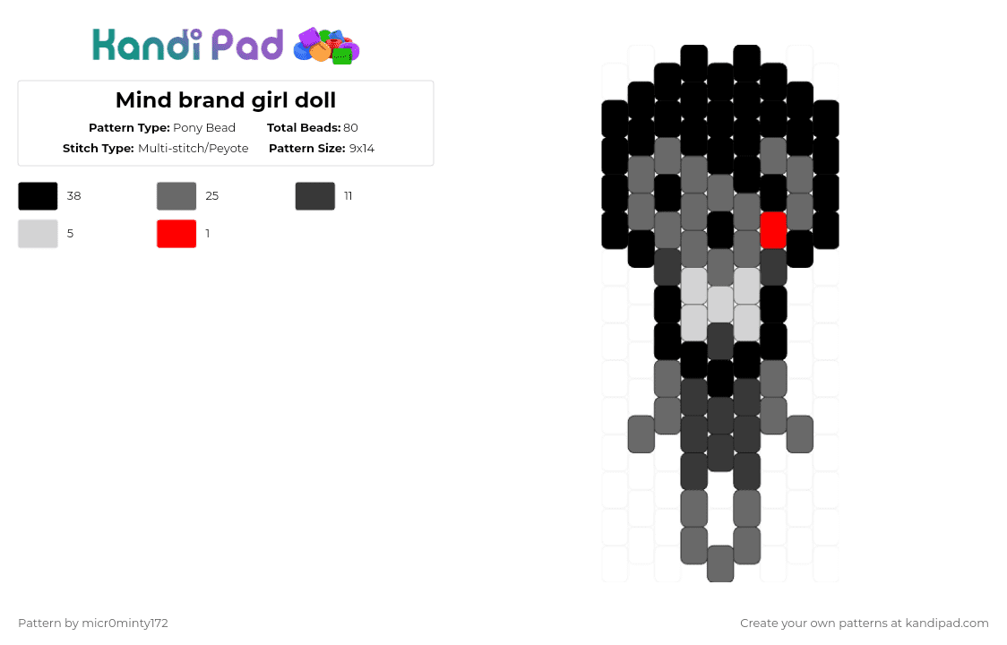 Mind brand girl doll - Pony Bead Pattern by micr0minty172 on Kandi Pad - black,gray,maretu,vocaloid,dark,doll