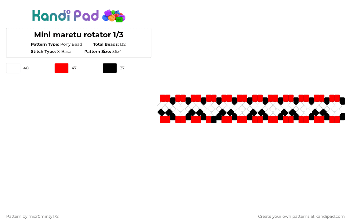 Mini maretu rotator 1/3 - Pony Bead Pattern by micr0minty172 on Kandi Pad - red,white