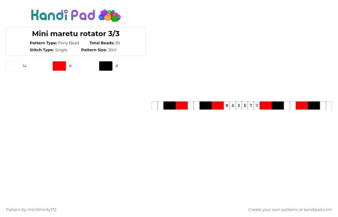 Mini maretu rotator 3/3 - Pony Bead Pattern by micr0minty172 on Kandi Pad - red,white