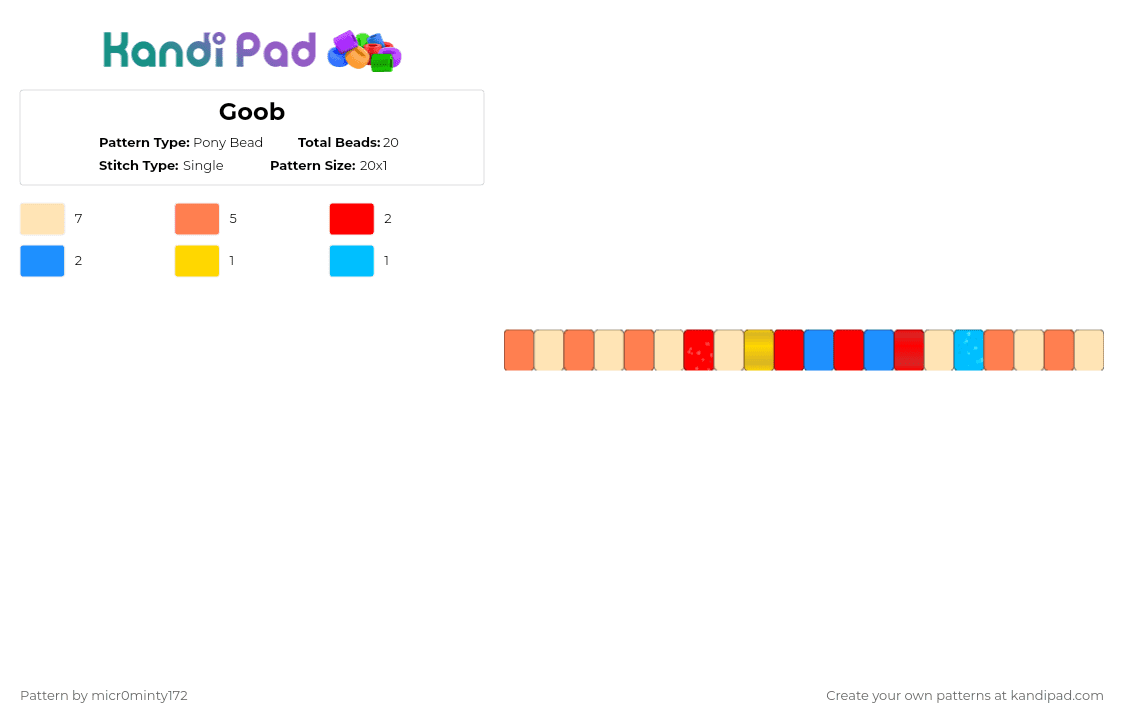 Goob - Pony Bead Pattern by micr0minty172 on Kandi Pad - red,beige,orange,dandys world,goob,dw,roblox,game,blue,yellow