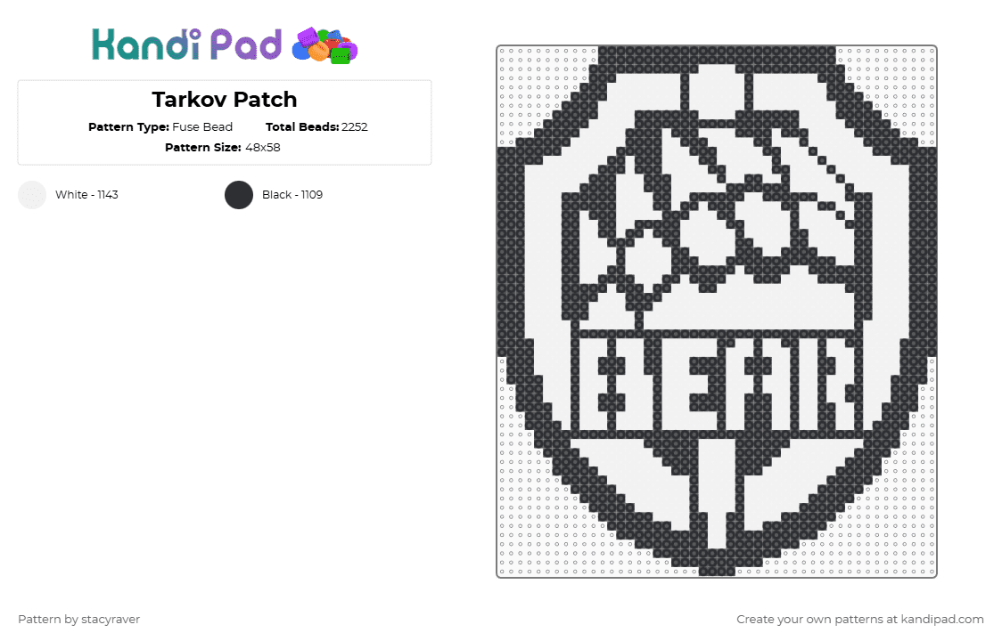 Tarkov Patch - Fuse Bead Pattern by stacyraver on Kandi Pad - black,white
