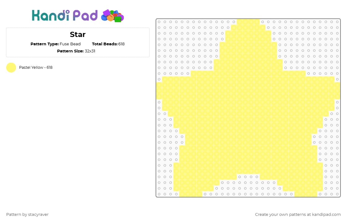 Star - Fuse Bead Pattern by stacyraver on Kandi Pad - yellow