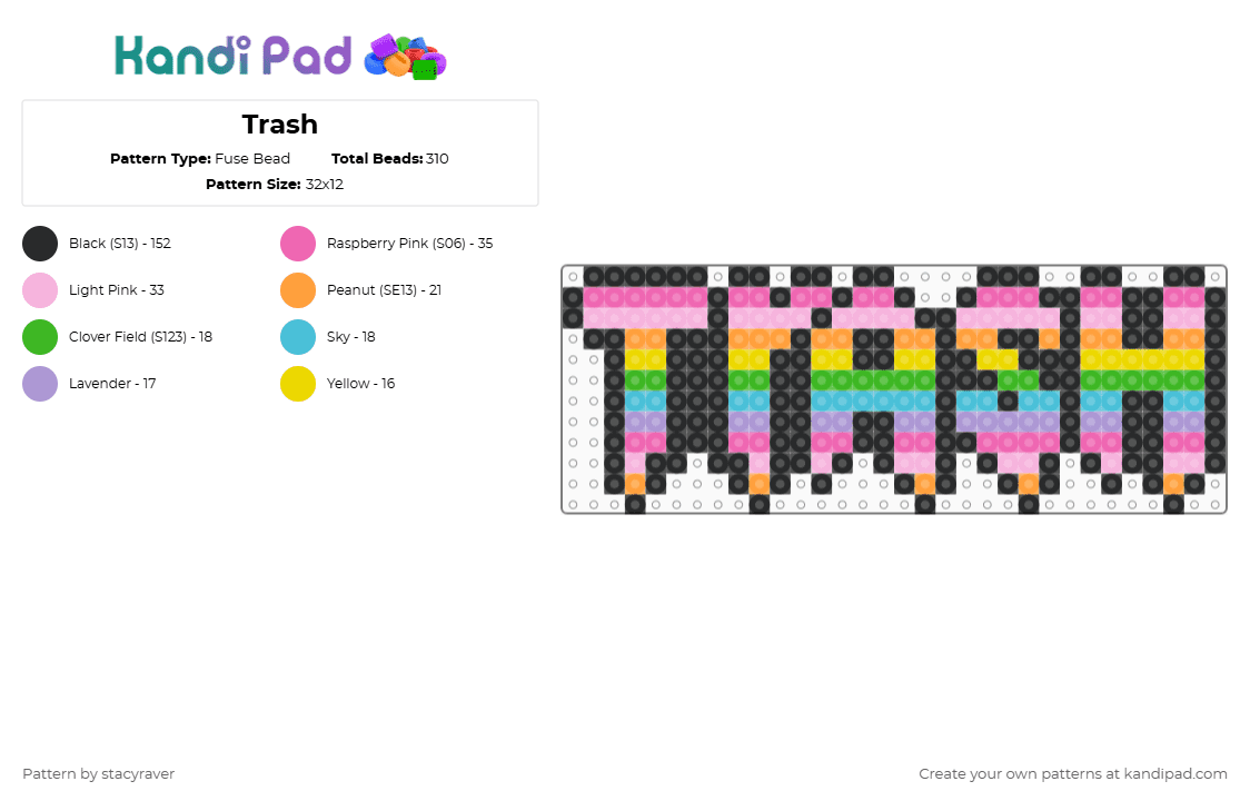 Trash - Fuse Bead Pattern by stacyraver on Kandi Pad - trash,text,black,pink