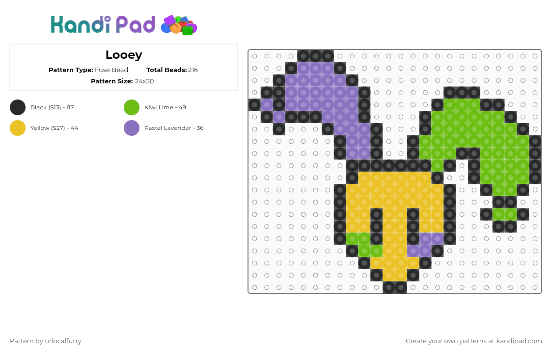 Looey - Fuse Bead Pattern by urlocalfurry on Kandi Pad - green,yellow,dandys world,looey