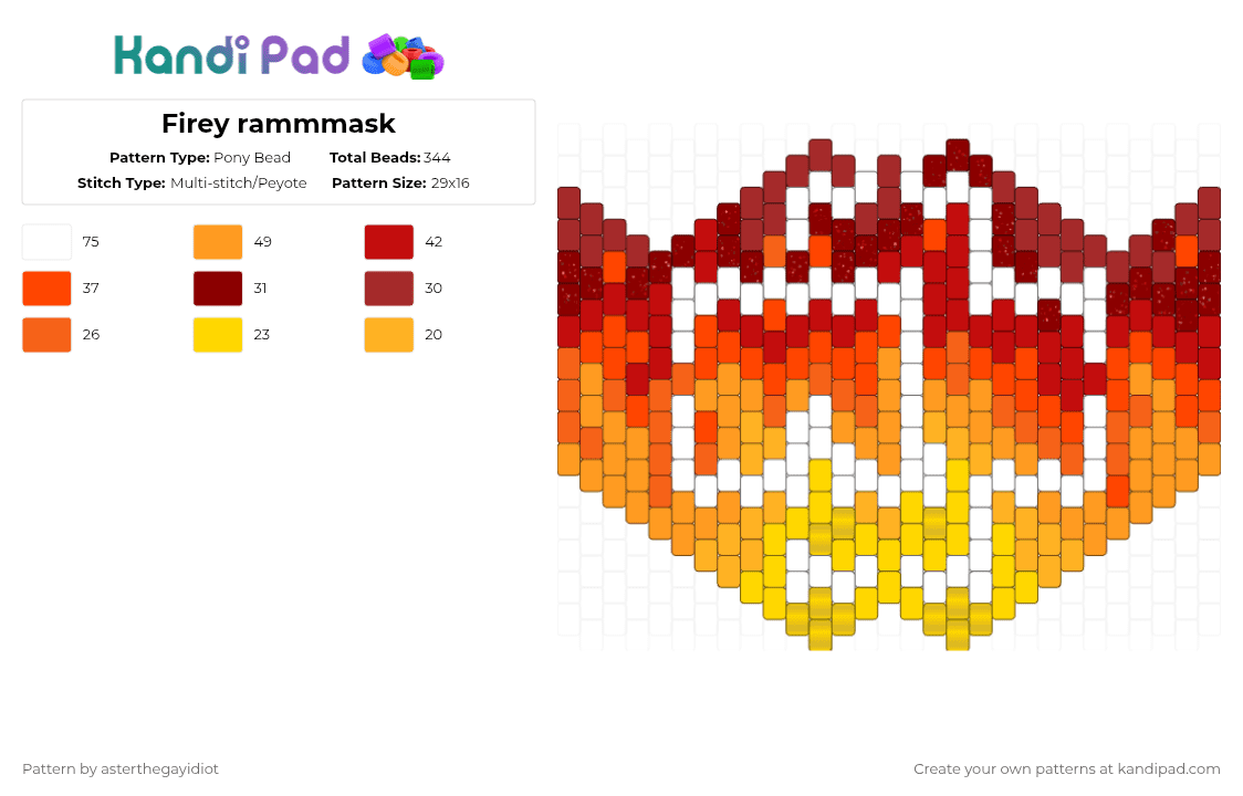 Firey rammmask - Pony Bead Pattern by asterthegayidiot on Kandi Pad - red,orange,mask,fire,rammstein,ramm,stein,german,music