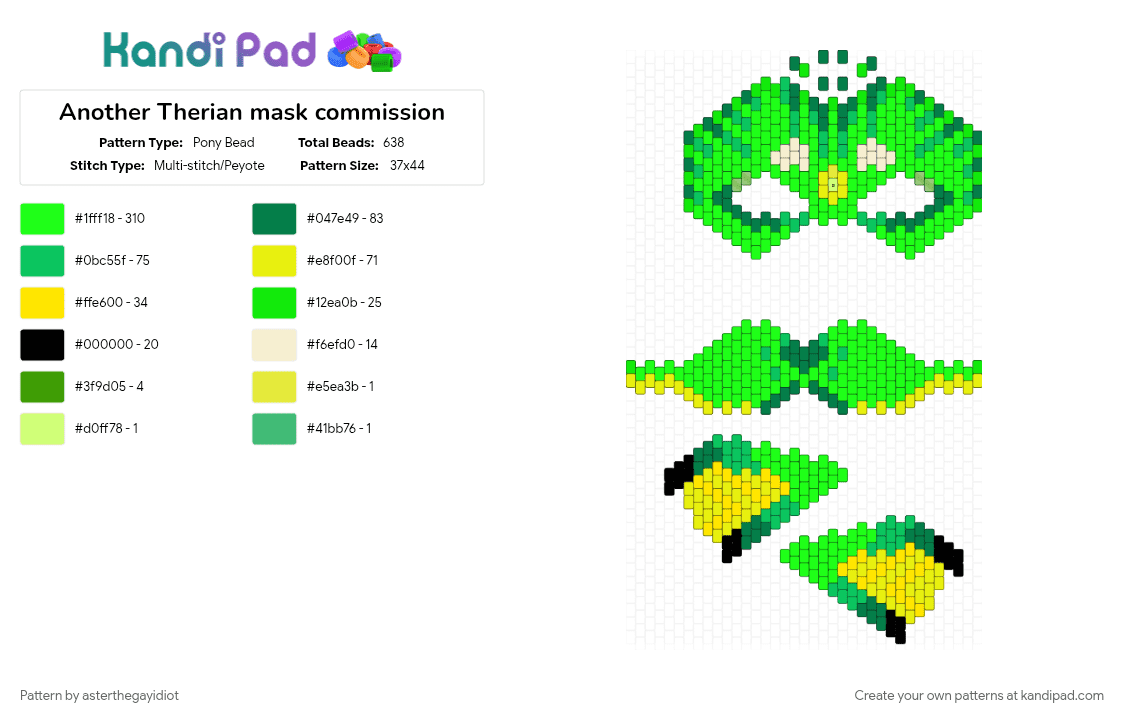 Another Therian mask commission - Pony Bead Pattern by asterthegayidiot on Kandi Pad - green