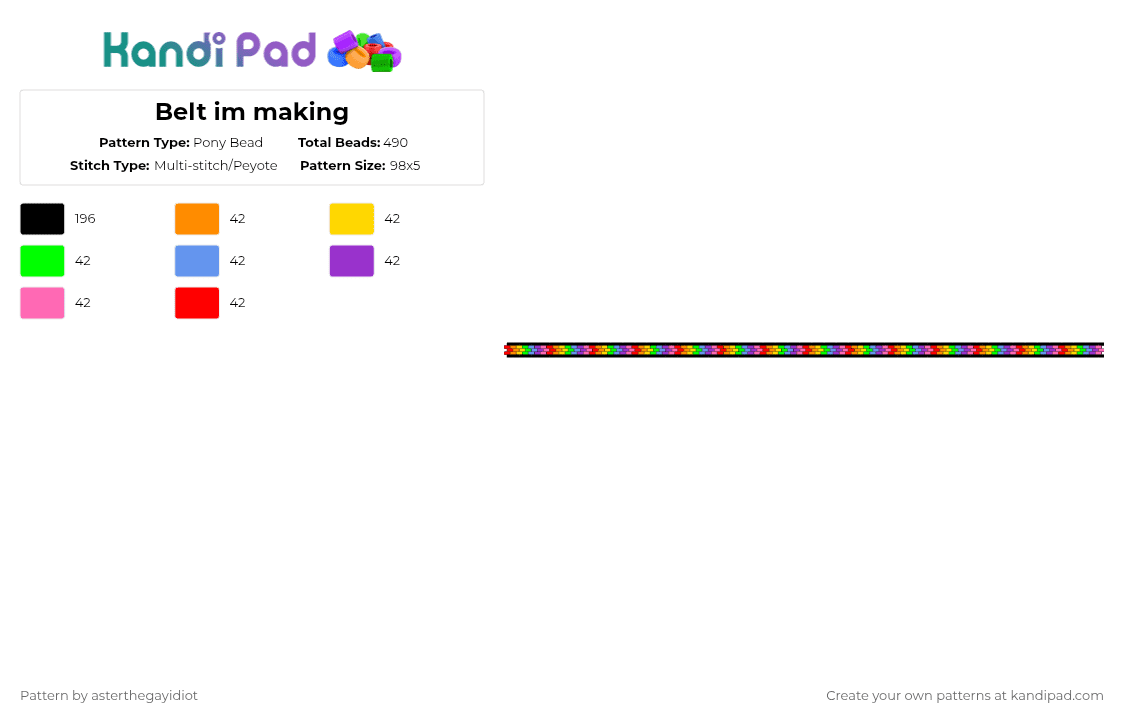 Belt im making - Pony Bead Pattern by asterthegayidiot on Kandi Pad - yellow,light blue,pink,colorful,belt