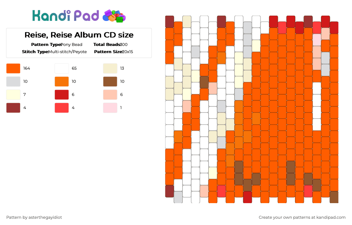 Reise, Reise Album CD size - Pony Bead Pattern by asterthegayidiot on Kandi Pad - orange,rammstein,ramm,music,metal,heavy metal,german,album,reise