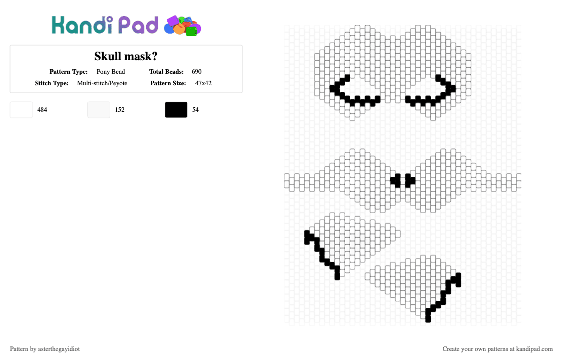 Skull mask? - Pony Bead Pattern by asterthegayidiot on Kandi Pad - white