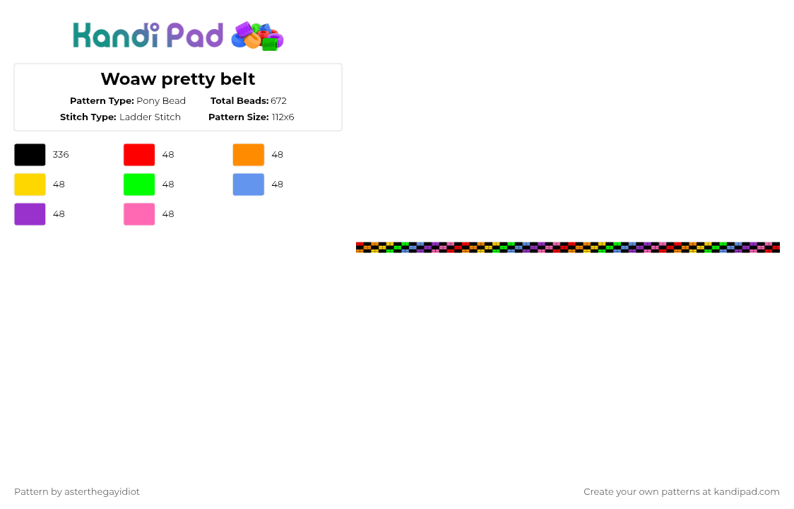 Woaw pretty belt - Pony Bead Pattern by asterthegayidiot on Kandi Pad - black,orange,green,purple,colorful,belt,scene,rainbow