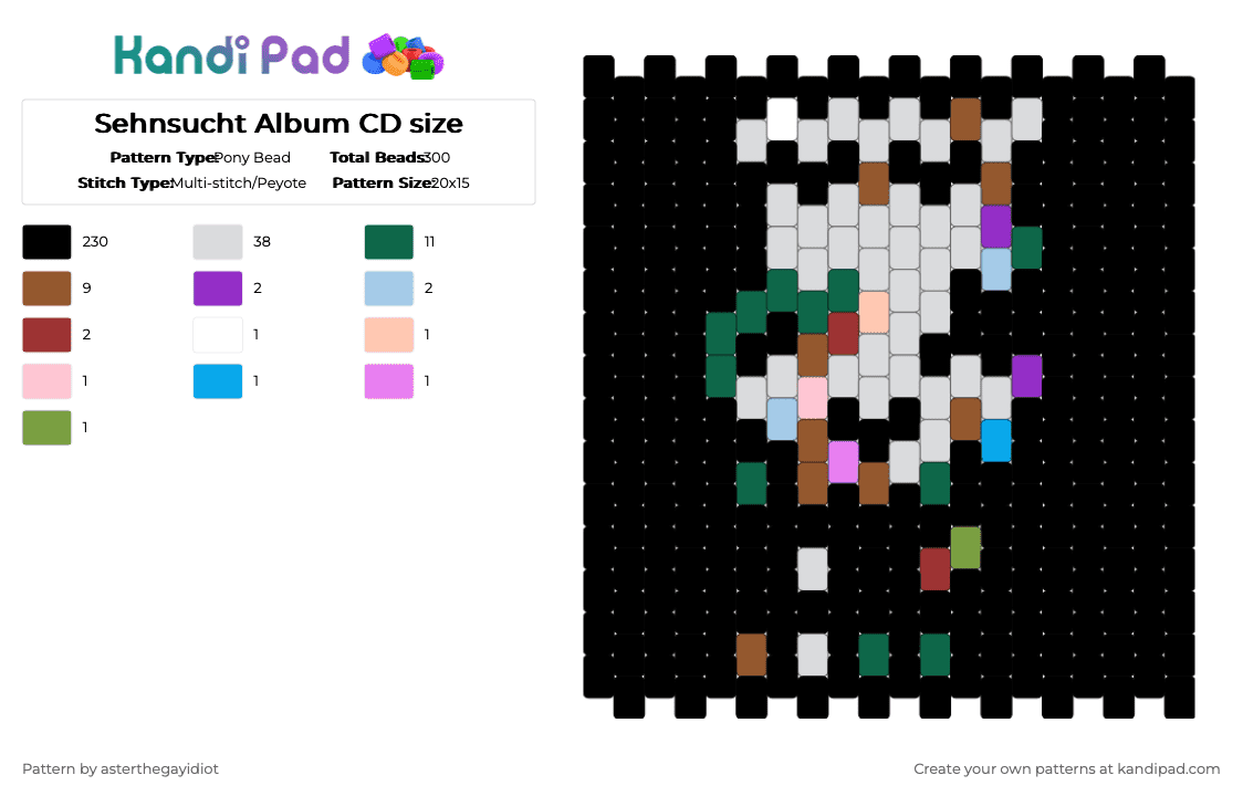Sehnsucht Album CD size - Pony Bead Pattern by asterthegayidiot on Kandi Pad - black,white,tan,teal,rammstein,ramm,music,metal,heavy metal,german,album,sehnsucht