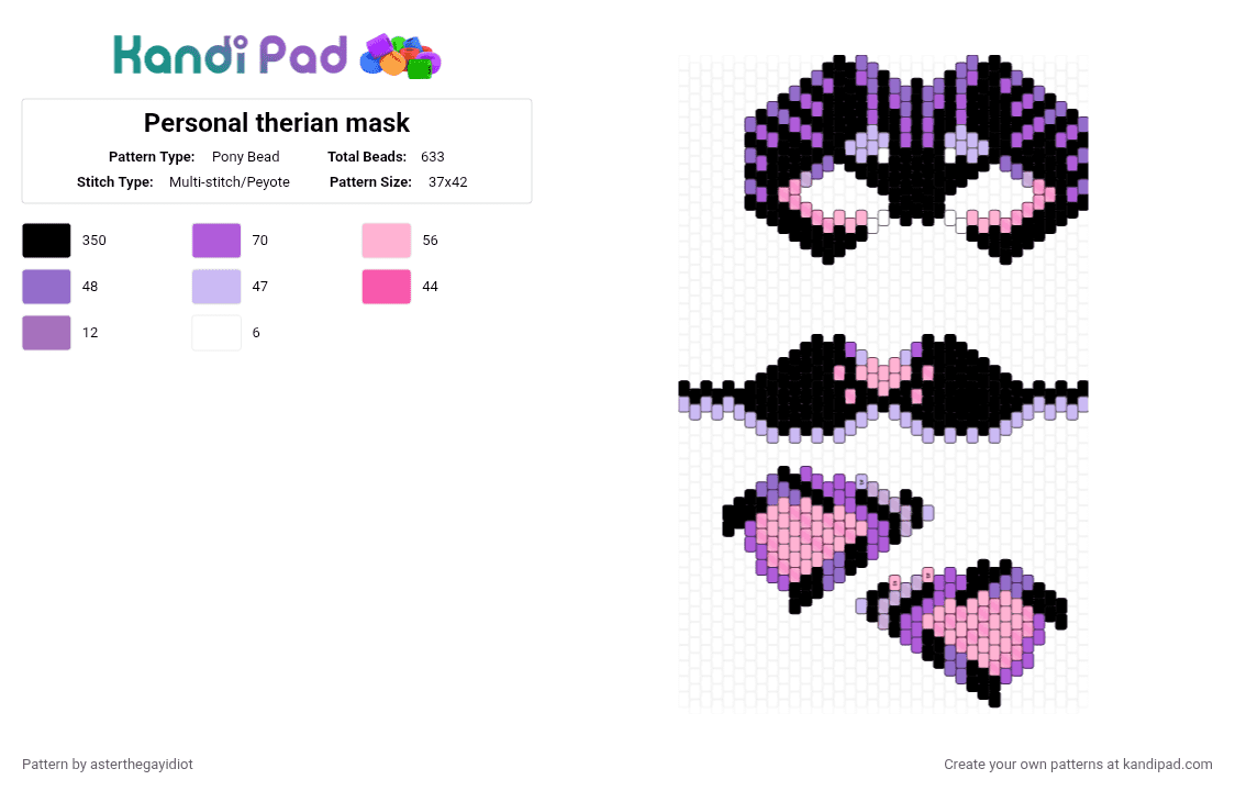 Personal therian mask - Pony Bead Pattern by asterthegayidiot on Kandi Pad - black,pink