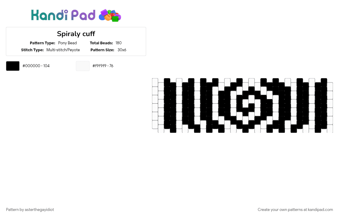 Spiraly cuff - Pony Bead Pattern by asterthegayidiot on Kandi Pad - black, white