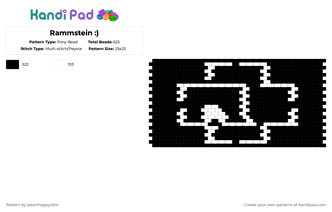 Rammstein :) - Pony Bead Pattern by asterthegayidiot on Kandi Pad - black,rammstein,ramm,stein,deutschland,german,music,heavy metal,metal