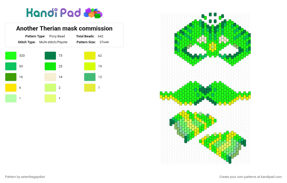 Another Therian mask commission - Pony Bead Pattern by asterthegayidiot on Kandi Pad - green