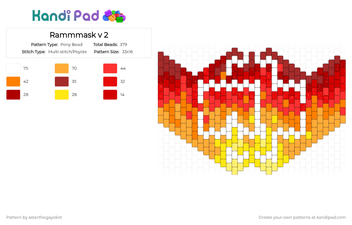 Rammmask v 2 - Pony Bead Pattern by asterthegayidiot on Kandi Pad - red,orange,rammstein,ramm,stein,mask,fire,music,metal,german