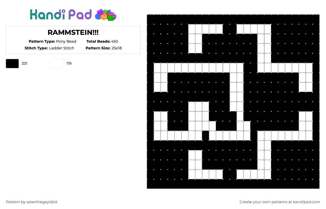 RAMMSTEIN!!! - Pony Bead Pattern by asterthegayidiot on Kandi Pad - black,white,rammstein,ramm,stein,german,music,metal,heavy metal,deutsch