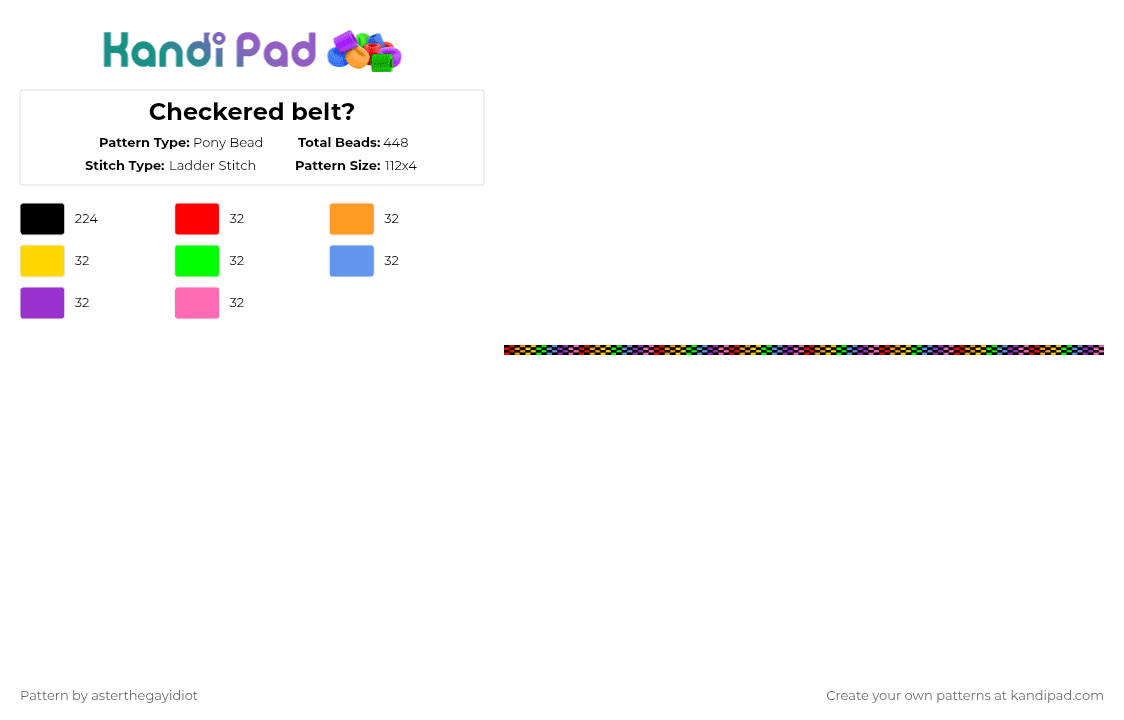 Checkered belt? - Pony Bead Pattern by asterthegayidiot on Kandi Pad - black,orange,green,purple,colorful,scene,belt,checkers