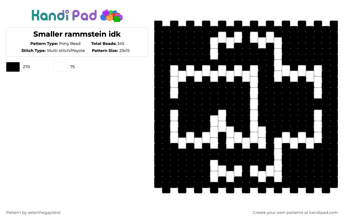 Smaller rammstein idk - Pony Bead Pattern by asterthegayidiot on Kandi Pad - black,ramm,stein,rammstein,music,metal,heavy metal,german,mask