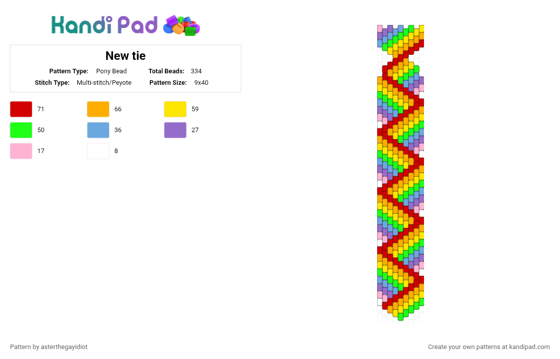 New tie - Pony Bead Pattern by asterthegayidiot on Kandi Pad - green,yellow,orange,red