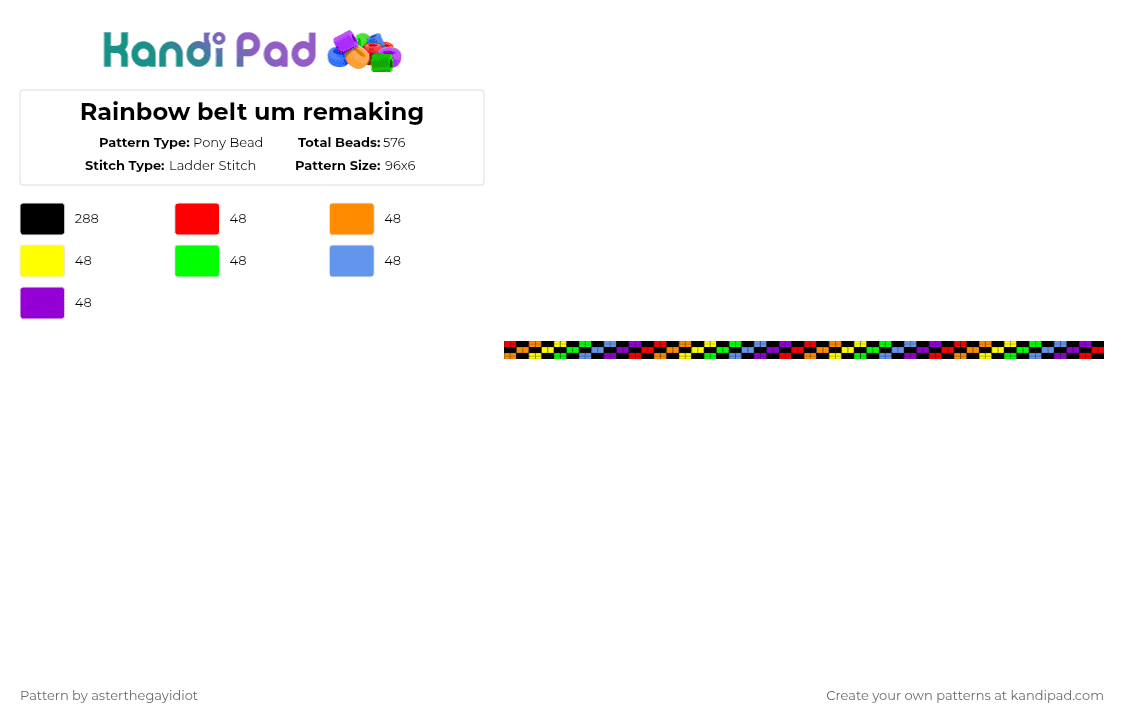 Rainbow belt um remaking - Pony Bead Pattern by asterthegayidiot on Kandi Pad - black,orange,green,purple,colorful,belt,rainbow,scene