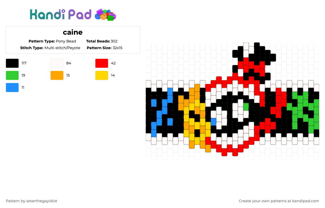 caine - Pony Bead Pattern by asterthegayidiot on Kandi Pad - white,green,red