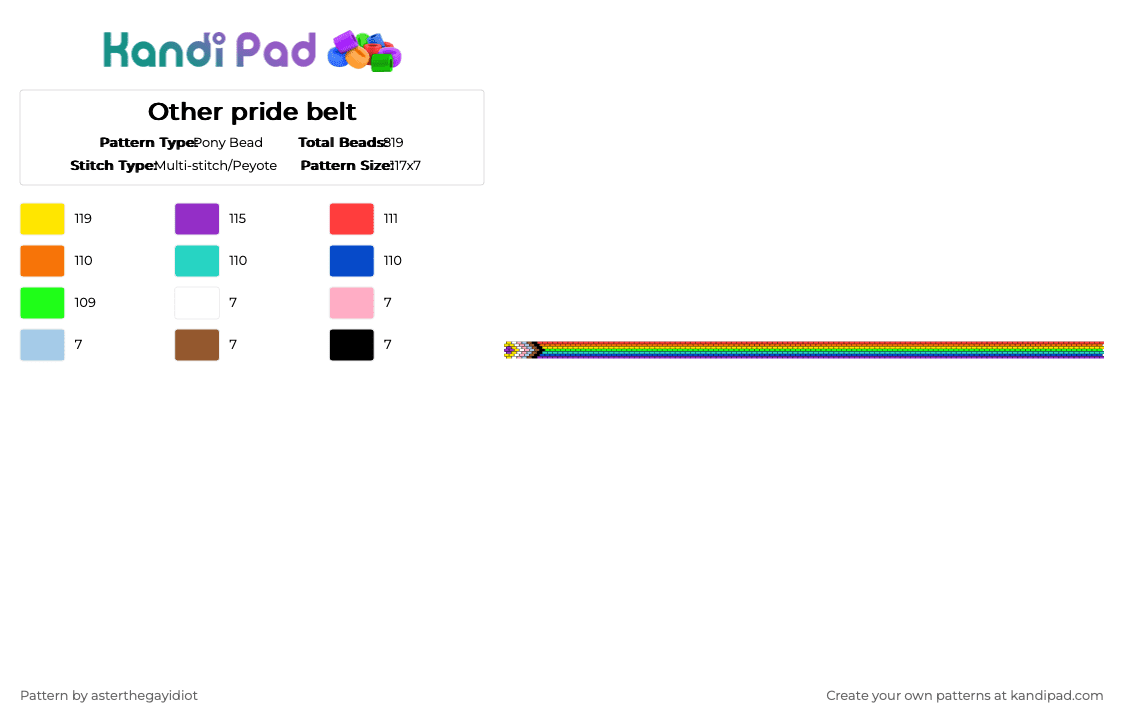 Other pride belt - Pony Bead Pattern by asterthegayidiot on Kandi Pad - yellow,orange,teal,colorful