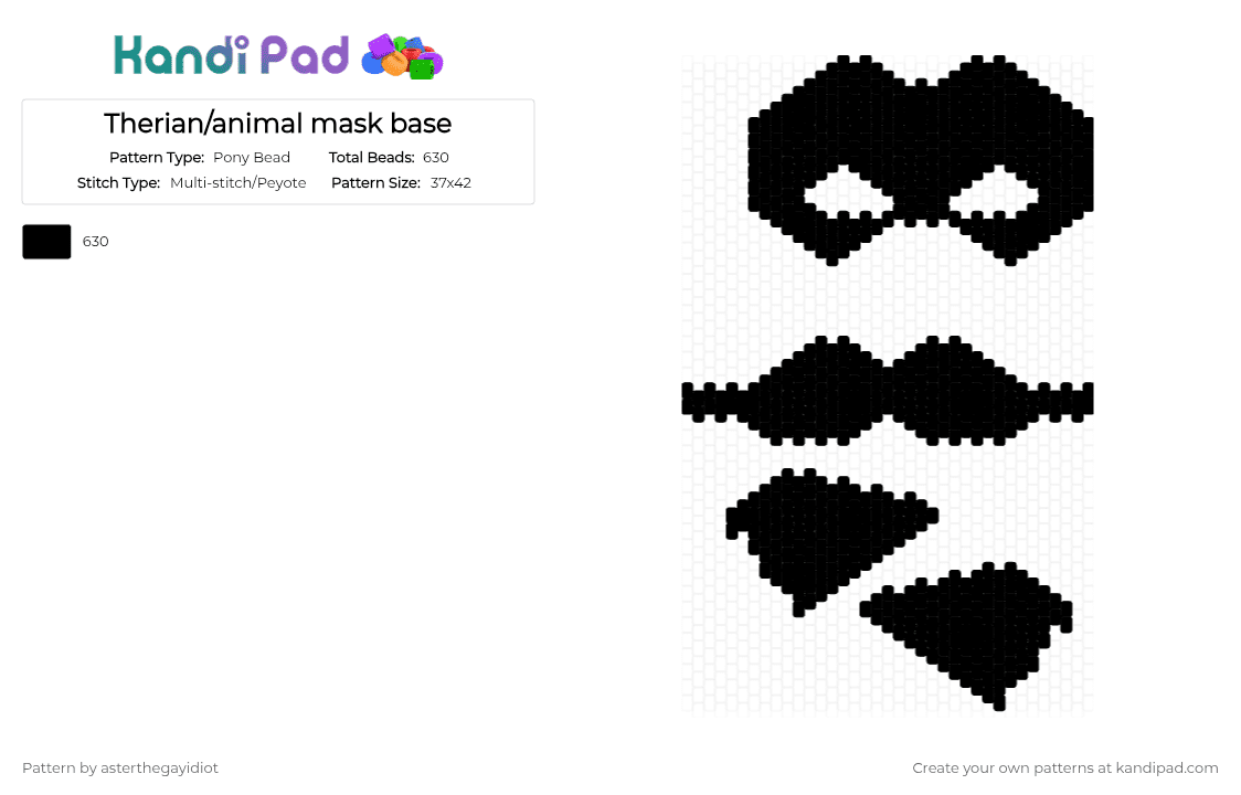 Therian/animal mask base - Pony Bead Pattern by asterthegayidiot on Kandi Pad - black,therian,animal,mask,circuskandi