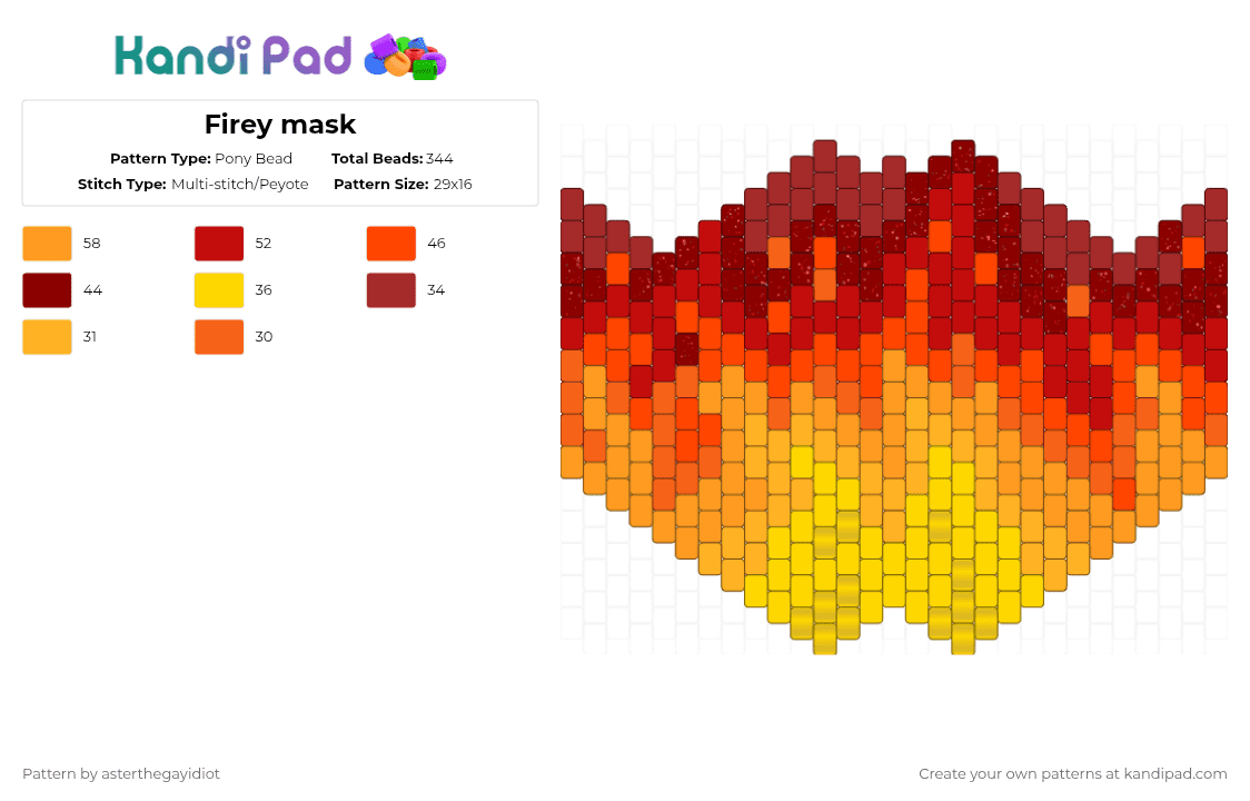 Firey mask - Pony Bead Pattern by asterthegayidiot on Kandi Pad - red,orange,mask,fire
