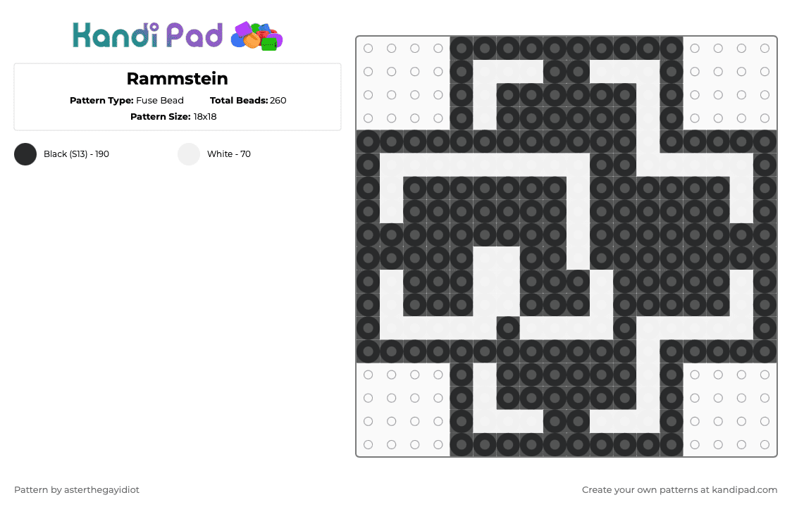 Rammstein - Fuse Bead Pattern by asterthegayidiot on Kandi Pad - black,white,rammstein,metal,industrial metal,fuse beads,ramm,deutsch,german,music