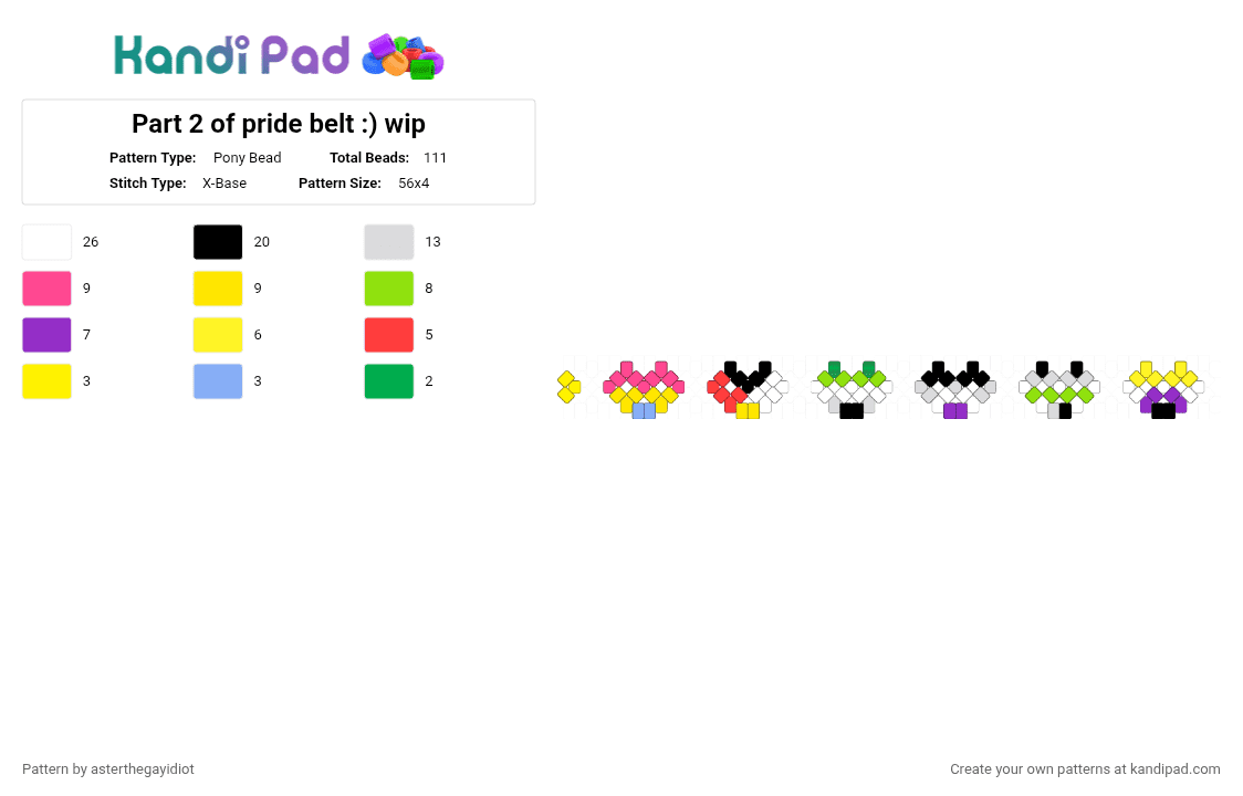 Part 2 of pride belt :) wip - Pony Bead Pattern by asterthegayidiot on Kandi Pad - white,yellow,pink,green