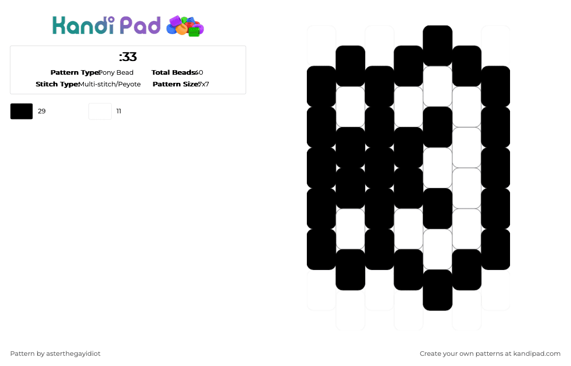:33 - Pony Bead Pattern by asterthegayidiot on Kandi Pad - black,white,3,emoticon,emoji