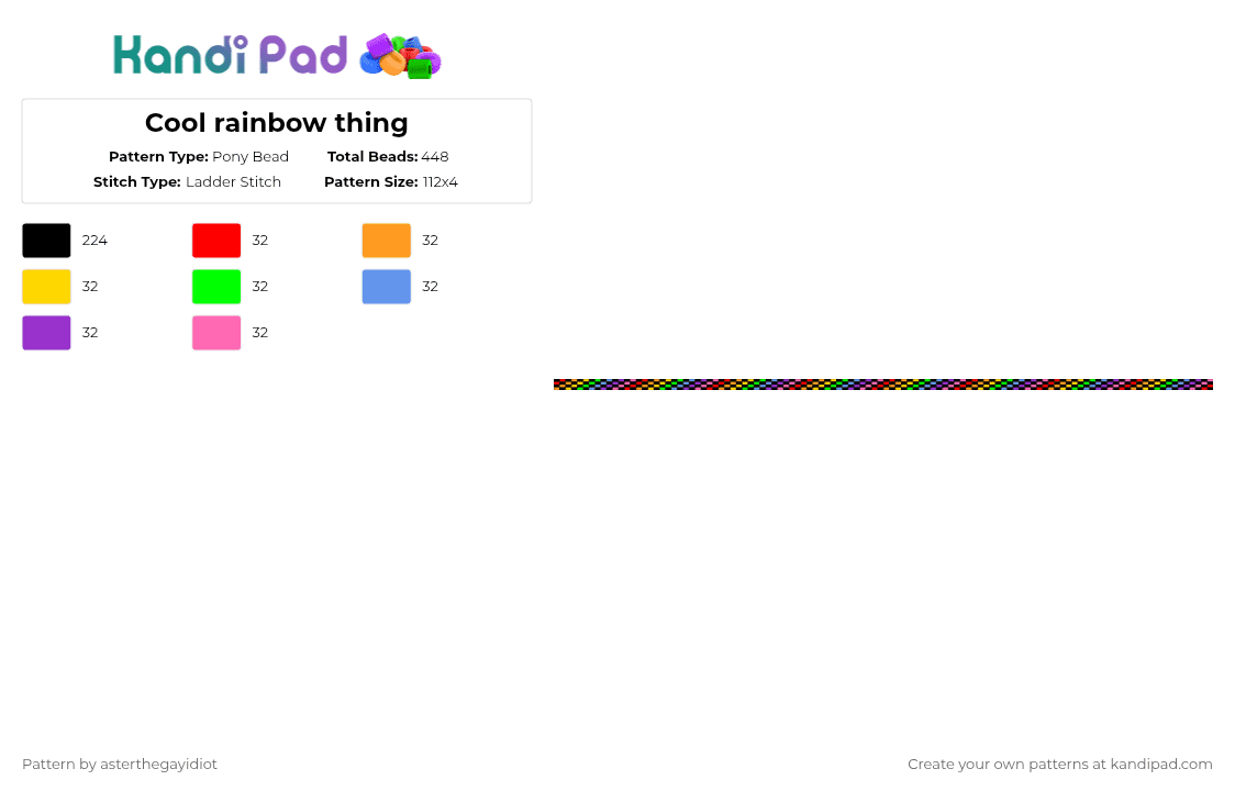 Cool rainbow thing - Pony Bead Pattern by asterthegayidiot on Kandi Pad - black,orange,green,purple,colorful,scene,belt,checkers,rainbow