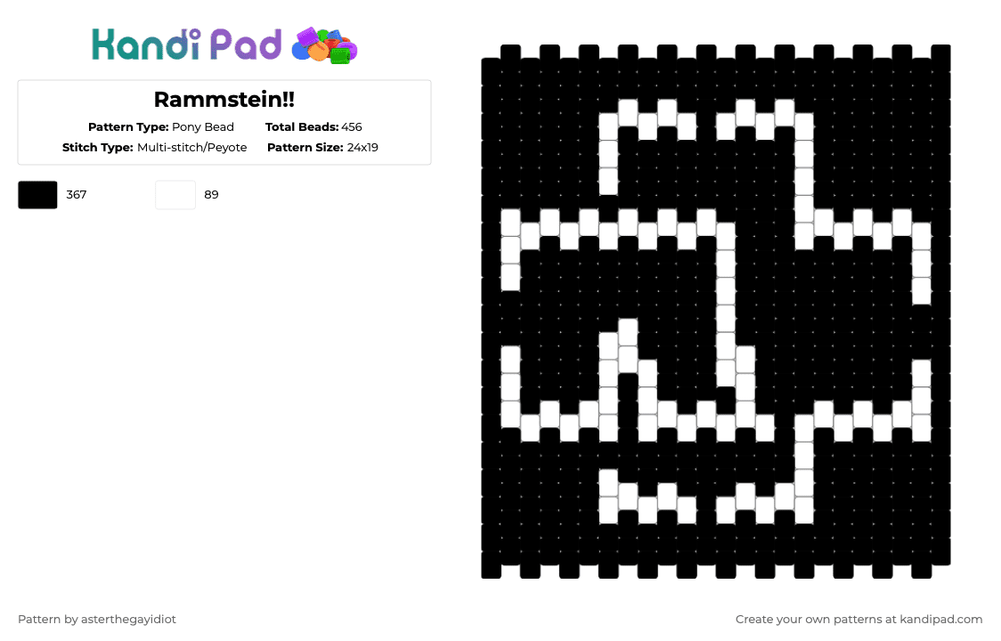 Rammstein!! - Pony Bead Pattern by asterthegayidiot on Kandi Pad - black,rammstein,ramm,stein,deutschland,germany,metal,heavy metal,music