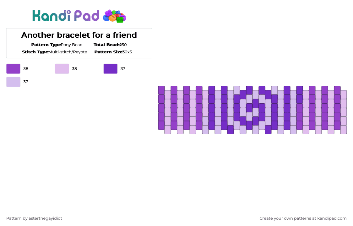 Another bracelet for a friend - Pony Bead Pattern by asterthegayidiot on Kandi Pad - purple,pink