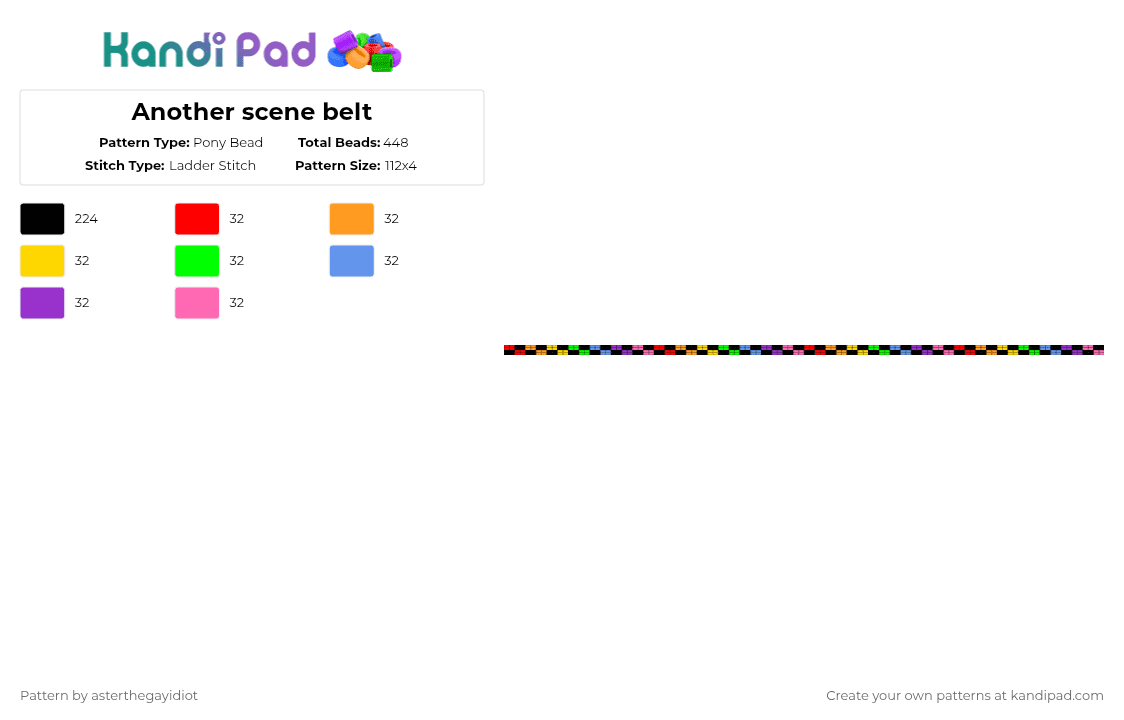 Another scene belt - Pony Bead Pattern by asterthegayidiot on Kandi Pad - black,orange,green,purple,colorful,scene,belt