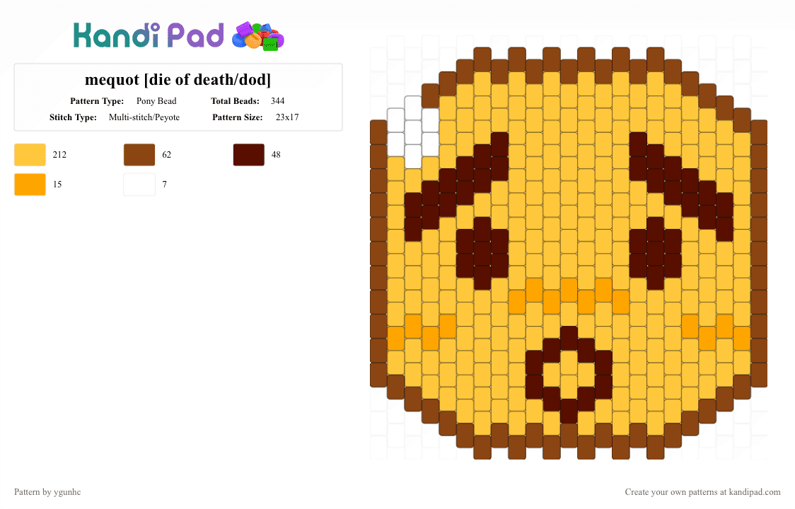 mequot [die of death/dod] - Pony Bead Pattern by ygunhc on Kandi Pad - yellow