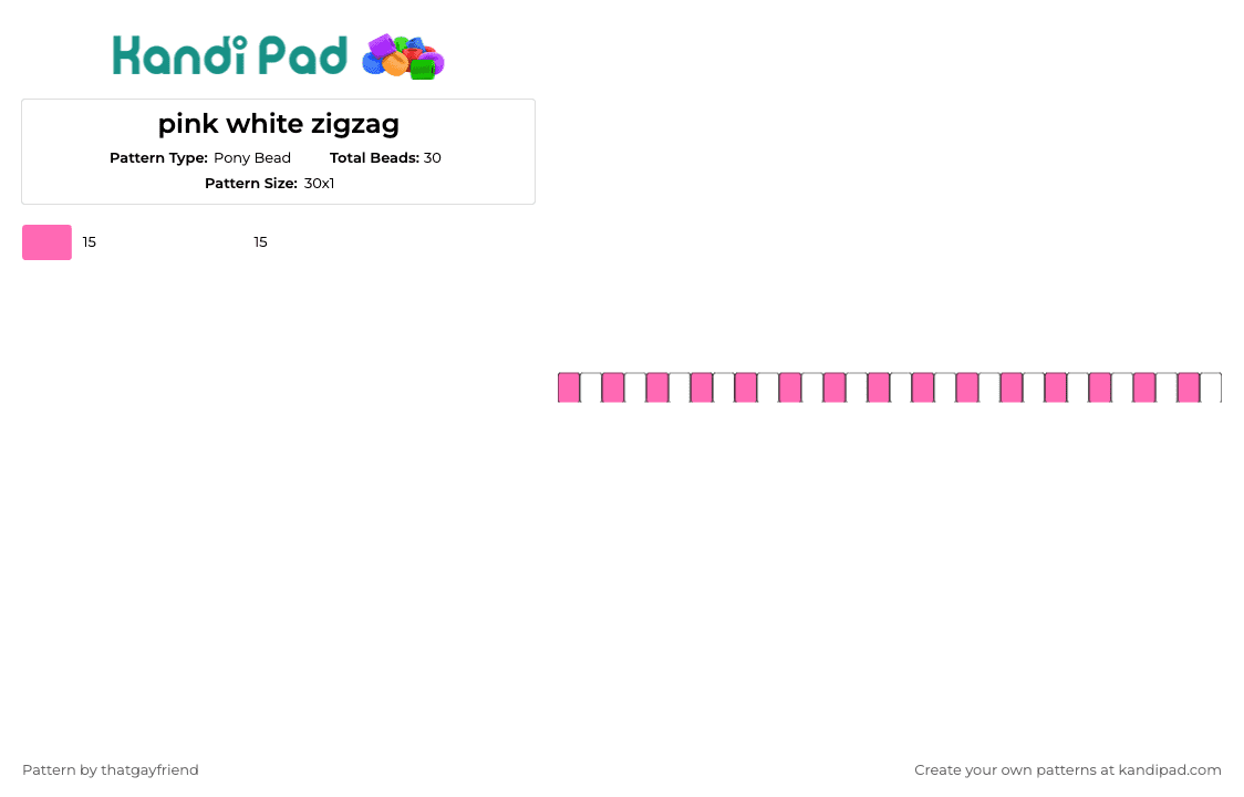 pink white zigzag - Pony Bead Pattern by thatgayfriend on Kandi Pad - single,bracelet,cuff,pink,white,zigzag,playful,charm,striking