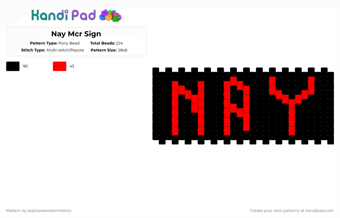 Nay Mcr Sign - Pony Bead Pattern by explosivewatermelons on Kandi Pad - black