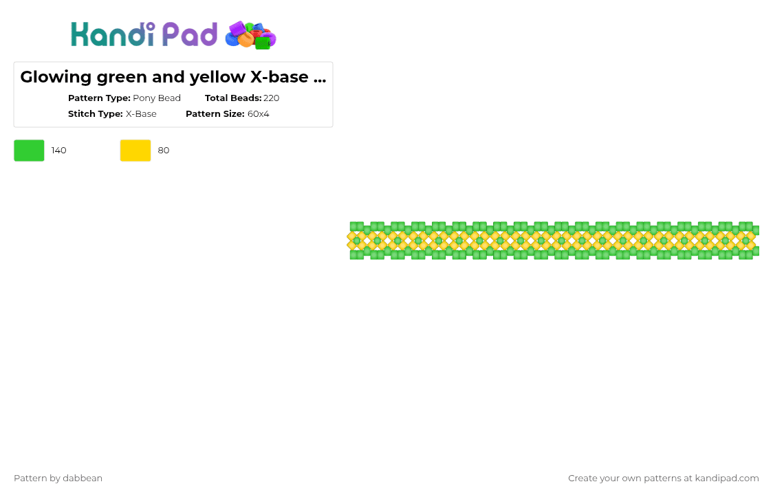 Glowing green and yellow X-base (NOT GNARPY) - Pony Bead Pattern by dabbean on Kandi Pad - green,yellow