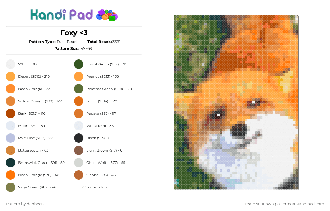 Foxy Fuse Bead Pattern - Kandi Pad | Kandi Patterns, Fuse Bead Patterns ...