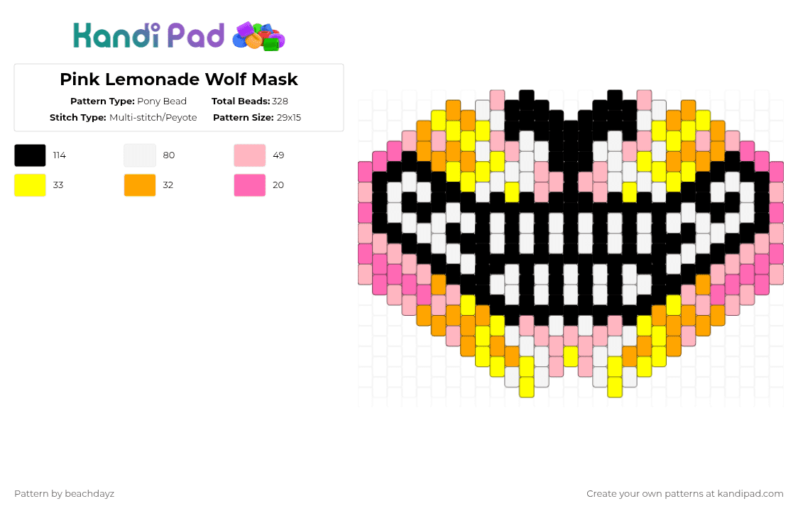 Pink Lemonade Wolf Mask - Pony Bead Pattern by beachdayz on Kandi Pad - pink