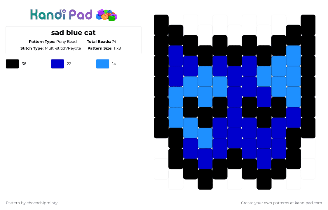 sad cat charm - Pony Bead Pattern by chocochipminty on Kandi Pad - blue, cat, cats, sad, spots