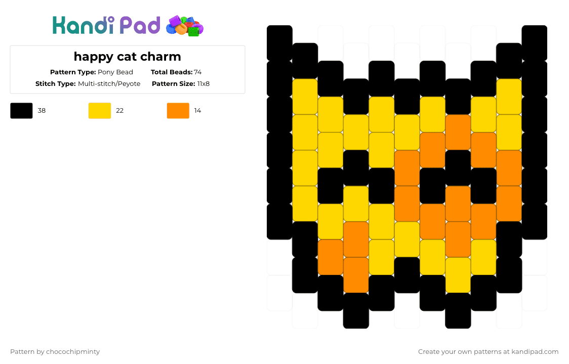 happy cat charm - Pony Bead Pattern by chocochipminty on Kandi Pad - cat, cats, spots, yellow