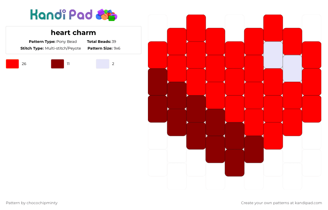 heart charm - Pony Bead Pattern by chocochipminty on Kandi Pad - red,heart