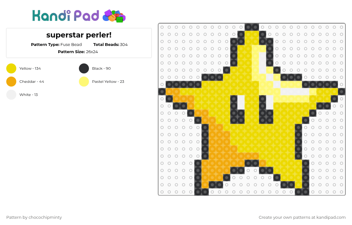 superstar perler! - Fuse Bead Pattern by chocochipminty on Kandi Pad - yellow,star