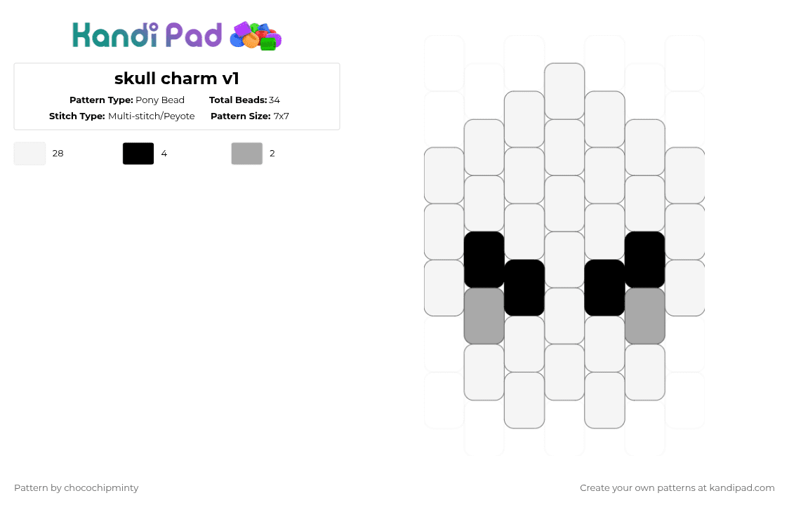 skull charm v1 - Pony Bead Pattern by chocochipminty on Kandi Pad - white,skeleton,skull,black,halloween
