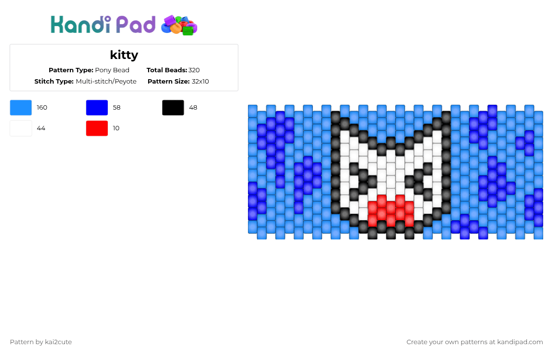 kitty - Pony Bead Pattern by kai2cute on Kandi Pad - femtanyl,light blue