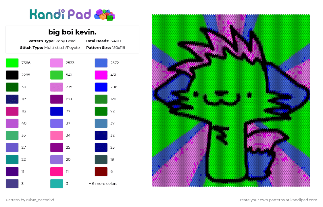 big boi kevin. - Pony Bead Pattern by rub1x_decod3d on Kandi Pad - green,blue,pink
